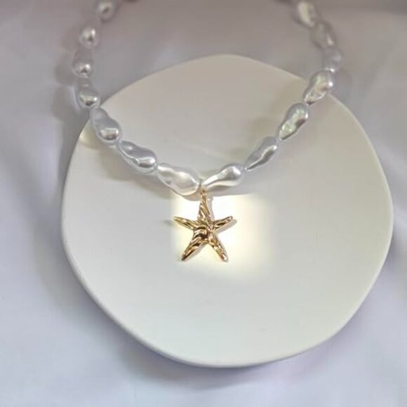 Baroque Pearl Starfish Pendant Necklace Boho Beach Summer Jewelry Adjustable - Picture 7 of 7